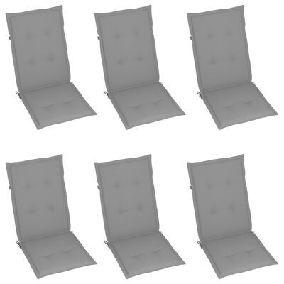 vidaXL Chaises de jardin lot de 6 avec coussins gris Bois teck massif