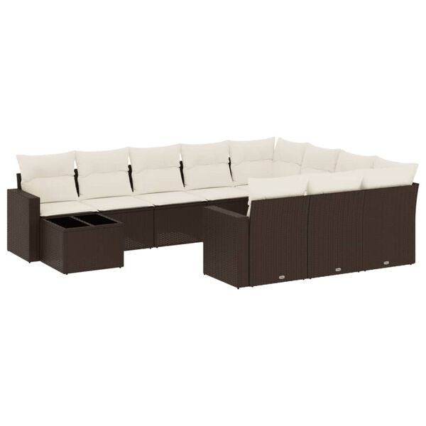 vidaXL Salon de jardin et coussins 11 pcs marron r&eacute;sine tress&eacute;e