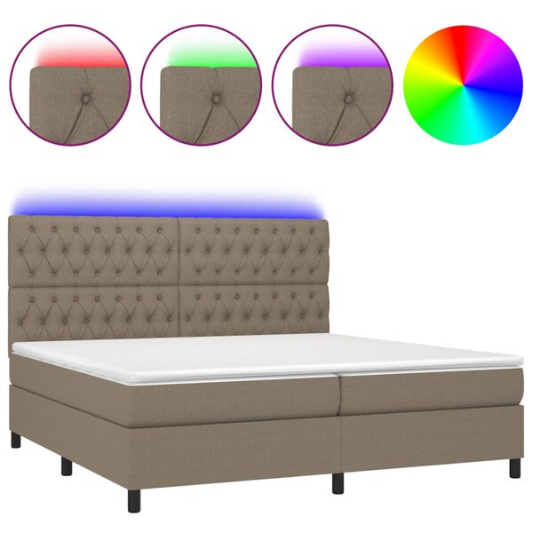 vidaXL Sommier &agrave; lattes de lit et matelas et LED Taupe 200x200cm Tissu