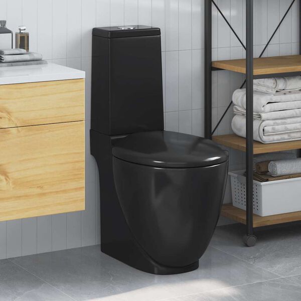 vidaXL Toilette en céramique écoulement d'eau à l'arrière noir