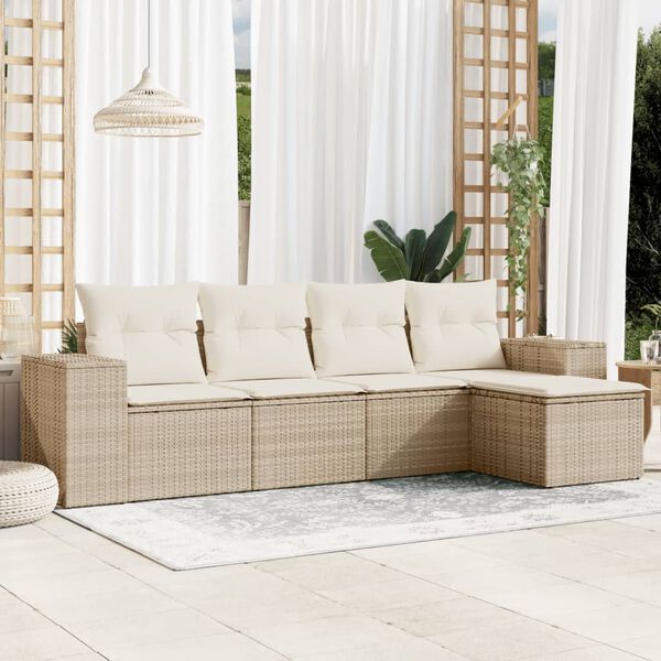 vidaXL Salon de jardin avec coussins 5 pcs beige r&eacute;sine tress&eacute;e