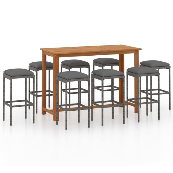 vidaXL Ensemble de bar de jardin avec coussins 9 pcs Gris