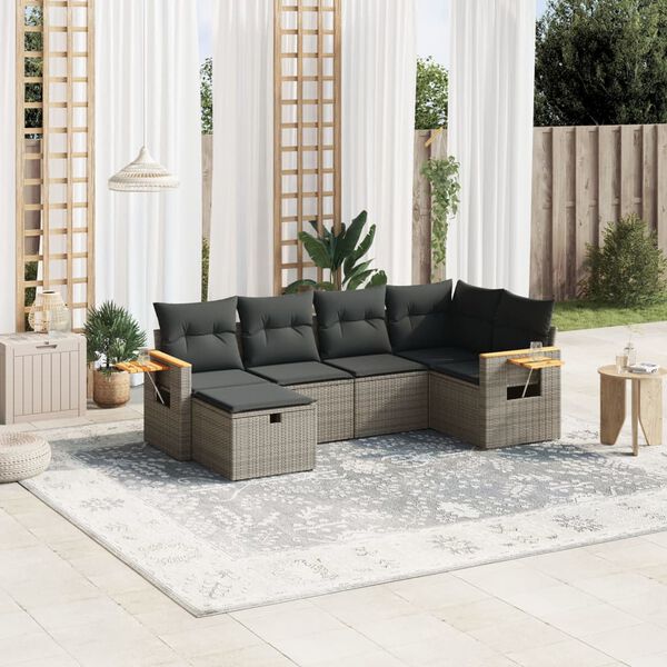 vidaXL Salon de jardin 6 pcs avec coussins gris r&eacute;sine tress&eacute;e