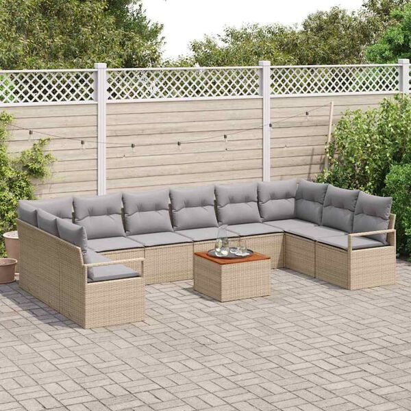 vidaXL Ensemble de canapé de jardin 11 pcs Beige polyrotin