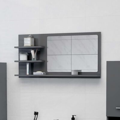 vidaXL Miroir de salle de bain Gris brillant 90x10,5x45 cm Aggloméré