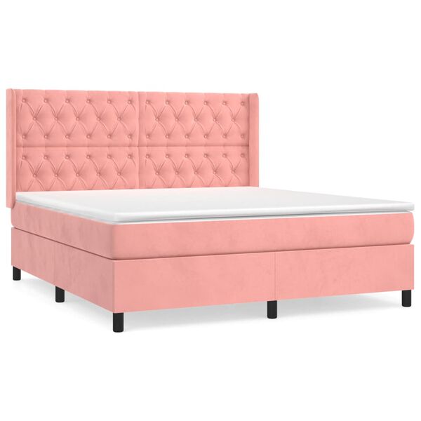 vidaXL Sommier &agrave; lattes de lit avec matelas Rose 160x200 cm Velours