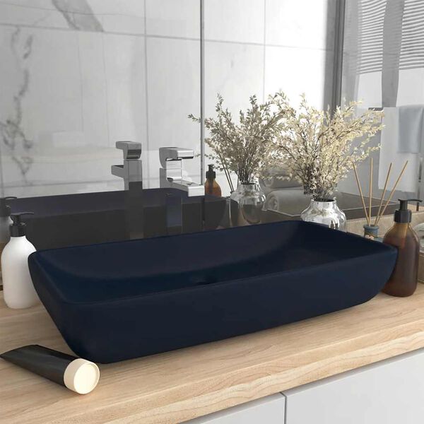 vidaXL Lavabo de luxe rectangulaire Bleu fonc&eacute; mat 71x38 cm C&eacute;ramique