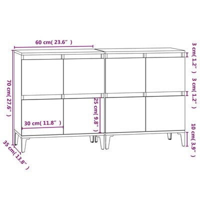 vidaXL Buffets 2 pcs noir 60x35x70 cm bois d'ingénierie