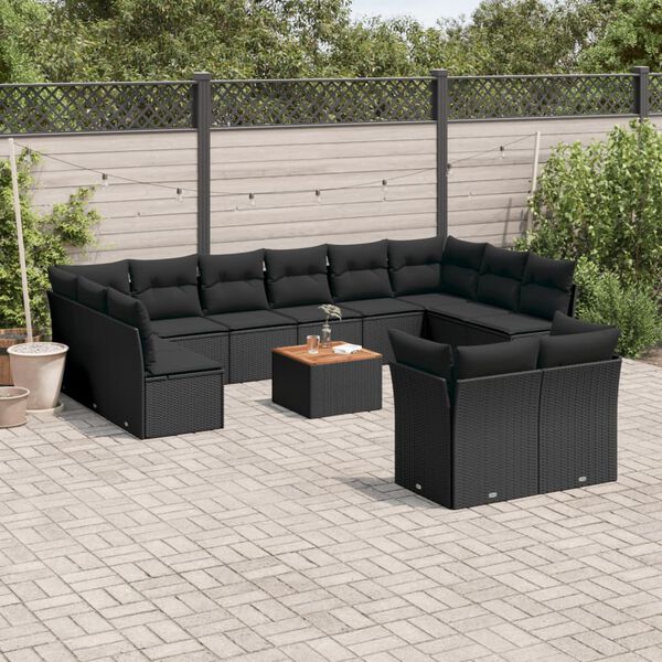 vidaXL Salon de jardin avec coussins 13 pcs noir r&eacute;sine tress&eacute;e