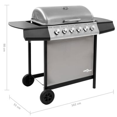 vidaXL Barbecue gril à gaz avec 6 brûleurs Noir et argenté