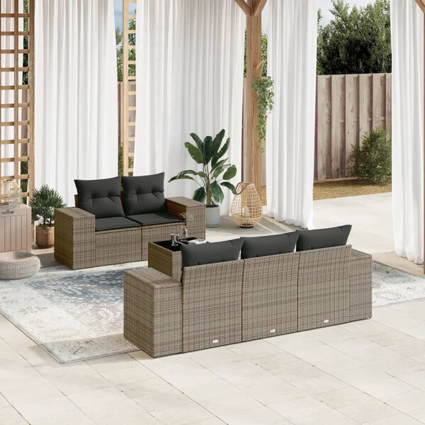 vidaXL Salon de jardin 6 pcs avec coussins gris r&eacute;sine tress&eacute;e