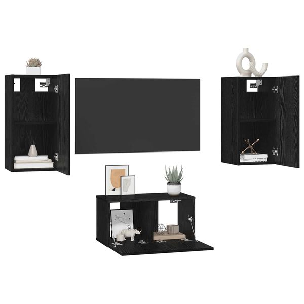 vidaXL Ensemble meuble TV 3 pcs Ch&ecirc;ne noir Bois d'ing&eacute;nierie