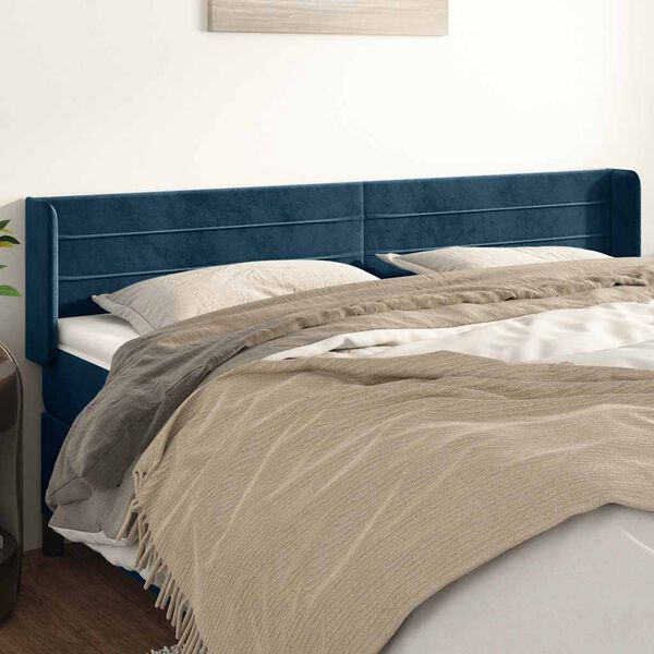 vidaXL T&ecirc;te de lit avec oreilles Bleu fonc&eacute; 163x16x78/88 cm Velours