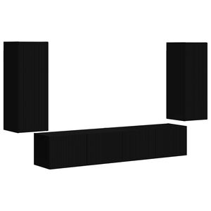 vidaXL Ensemble de meuble TV mural 4 pcs Noir Bois d'ing&eacute;nierie