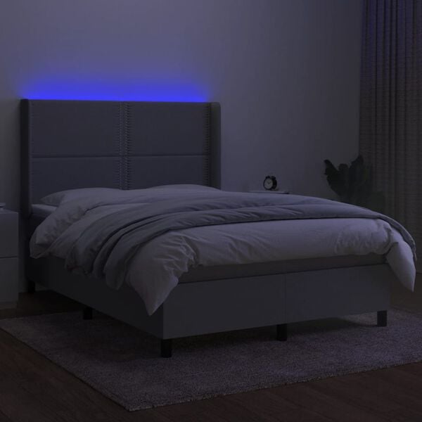 vidaXL Sommier &agrave; lattes de lit matelas LED Gris clair 140x190 cm Tissu