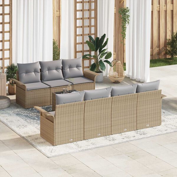 vidaXL Ensemble de canap&eacute; de jardin 8 pcs Beige et gris polyrotin