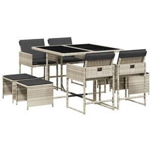 vidaXL Ensemble &agrave; manger de jardin et coussins 9 pcs gris clair rotin