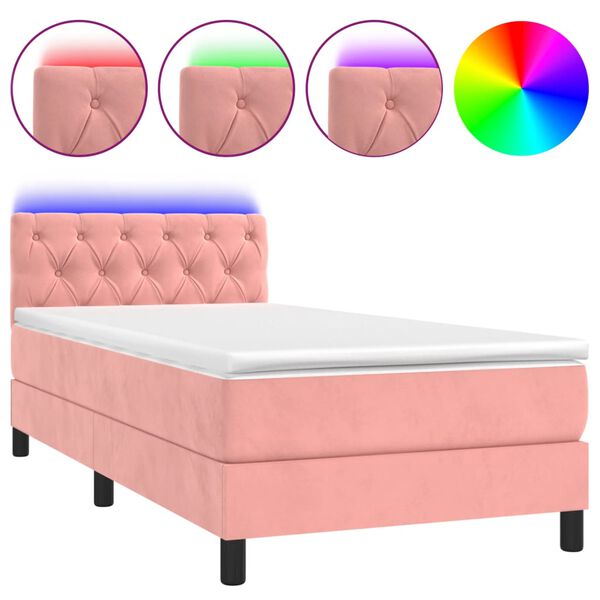 vidaXL Sommier &agrave; lattes de lit avec matelas et LED Rose 80x200 cm