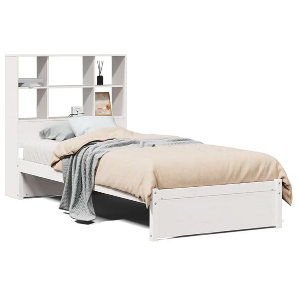 vidaXL Lit bibliothèque sans matelas blanc 90x190cm bois de pin massif