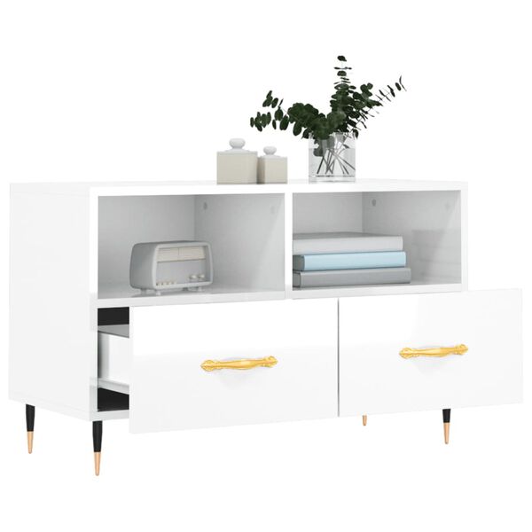 vidaXL Meuble TV Blanc brillant 80x36x50 cm Bois d'ing&eacute;nierie