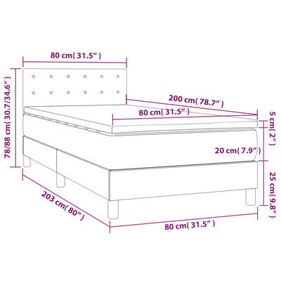 vidaXL Sommier à lattes de lit avec matelas Gris foncé 80x200 cm Tissu