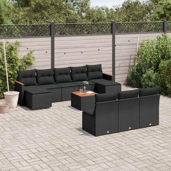vidaXL Salon de jardin 11 pcs avec coussins noir r&eacute;sine tress&eacute;e