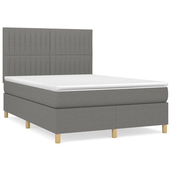 vidaXL Sommier &agrave; lattes de lit avec matelas Gris fonc&eacute; 140x200cm Tissu