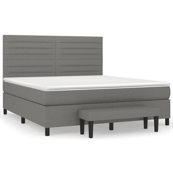 vidaXL Sommier &agrave; lattes de lit avec matelas Gris fonc&eacute; 180x200cm Tissu