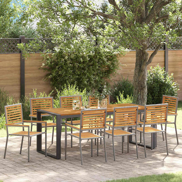 vidaXL Ensemble de salle &agrave; manger pour jardin 9 pcs Gris et Bois