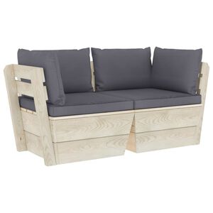 vidaXL Canap&eacute; palette &agrave; 2 places de jardin avec coussins Bois d'&eacute;pic&eacute;a
