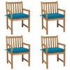 vidaXL Chaises de jardin lot de 4 avec coussins bleu clair Teck solide