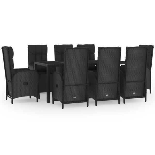 vidaXL Ensemble &agrave; manger jardin 9pcs et coussins noir r&eacute;sine tress&eacute;e