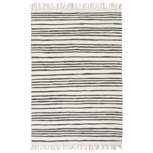 vidaXL Tapis Chindi tiss&eacute; &agrave; la main Coton 160x230cm Anthracite / blanc