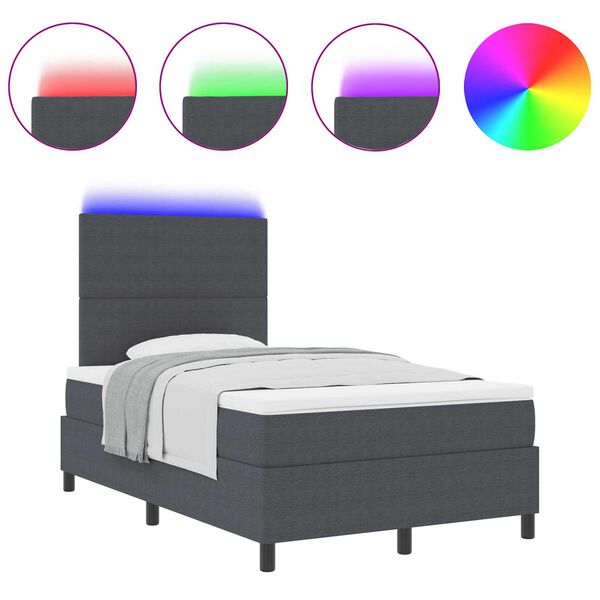 vidaXL Lit à ressort LED Gris foncé et blanc 120 x 200 cm