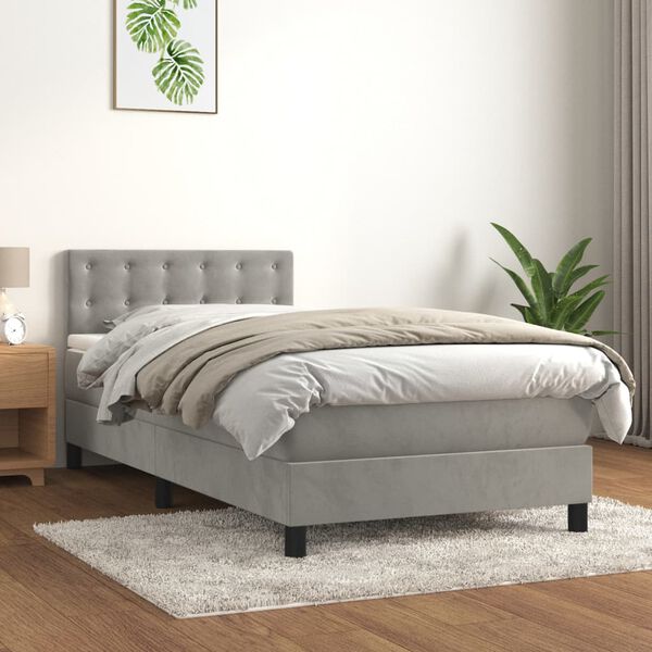 vidaXL Sommier &agrave; lattes de lit et matelas Gris clair 80x200 cm Velours