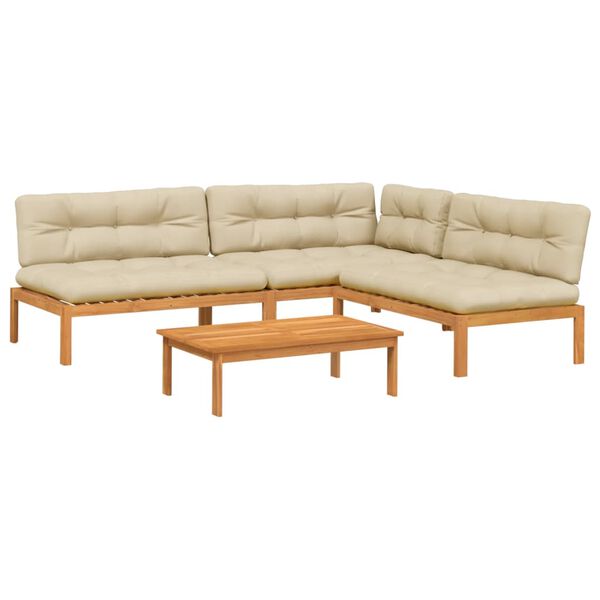 vidaXL Salon palette de jardin avec coussins 4pcs bois d'acacia massif