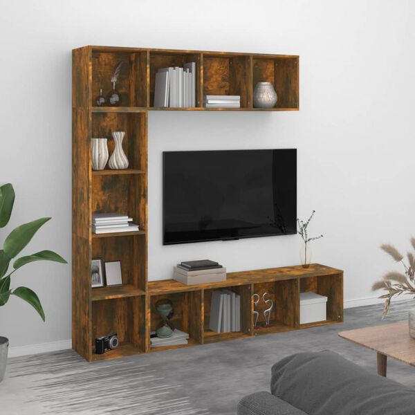 vidaXL Ensemble biblioth&egrave;que/meuble TV 3 pcs Ch&ecirc;ne fum&eacute; 180x30x180 cm