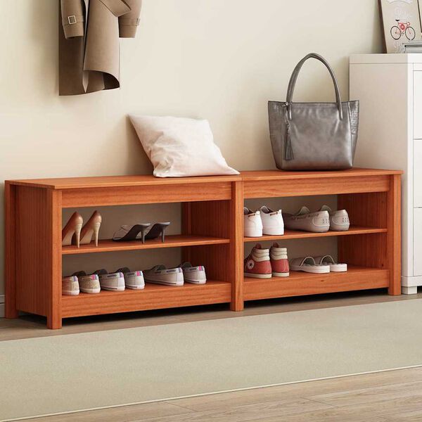 vidaXL Banc à chaussures avec étagère Marron cire 160 x 36.5 x 50 cm