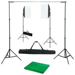 vidaXL Kit de studio photo avec bo&icirc;tes &agrave; lumi&egrave;re et toile de fond