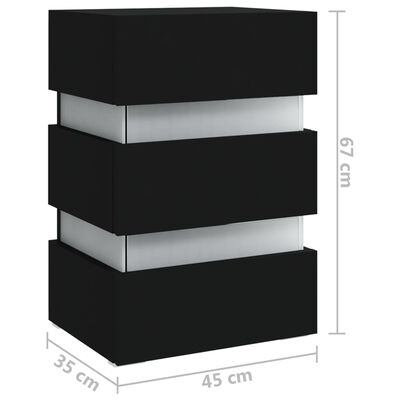 vidaXL Table de chevet à LED Noir 45x35x67 cm Bois d'ingénierie