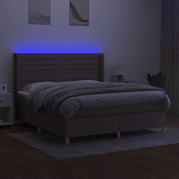 vidaXL Sommier &agrave; lattes de lit matelas et LED Taupe 160x200 cm Tissu