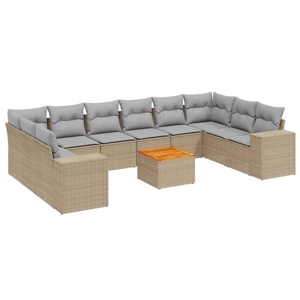 vidaXL Salon de jardin 11 pcs avec coussins beige r&eacute;sine tress&eacute;e