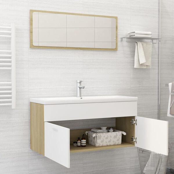 vidaXL Ensemble de meubles de bain Blanc et ch&ecirc;ne sonoma Agglom&eacute;r&eacute;