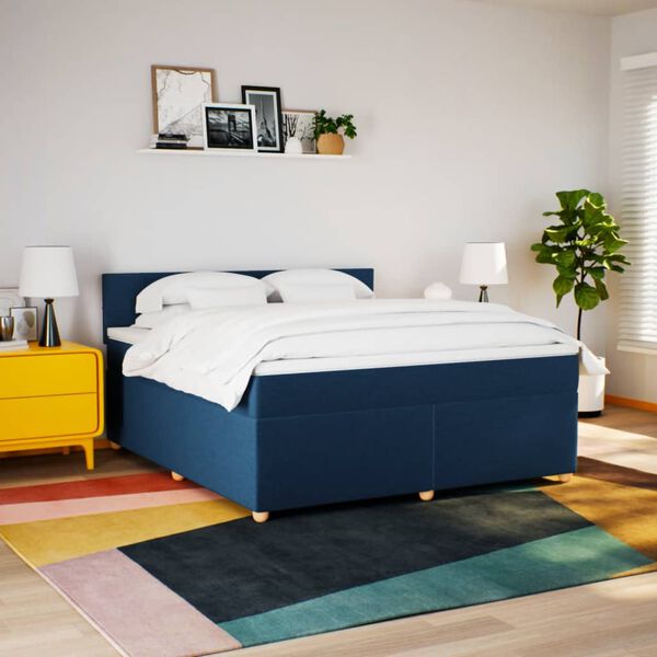vidaXL Sommier &agrave; lattes de lit avec matelas Bleu 180x200 cm Tissu