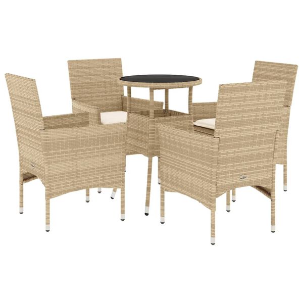 vidaXL Ensemble &agrave; manger de jardin et coussins 5 pcs beige rotin verre