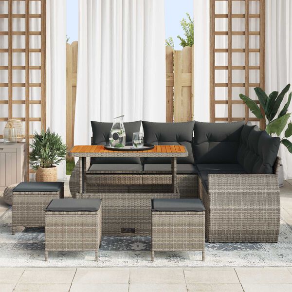 vidaXL Ensemble de canapé de jardin 9 pcs Gris polyrotin