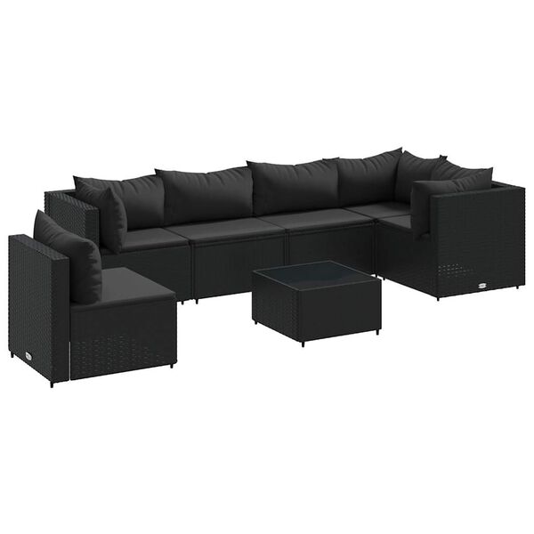 vidaXL Salon de jardin 7 pcs avec coussins Noir R&eacute;sine tress&eacute;e