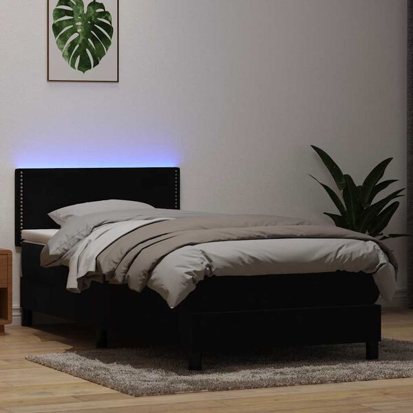vidaXL Sommier &agrave; lattes de lit avec matelas et LED noir 90x210 cm velours