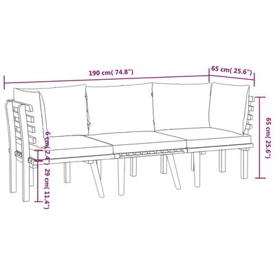 vidaXL Salon de jardin 3 pcs avec coussins Bois d'acacia massif