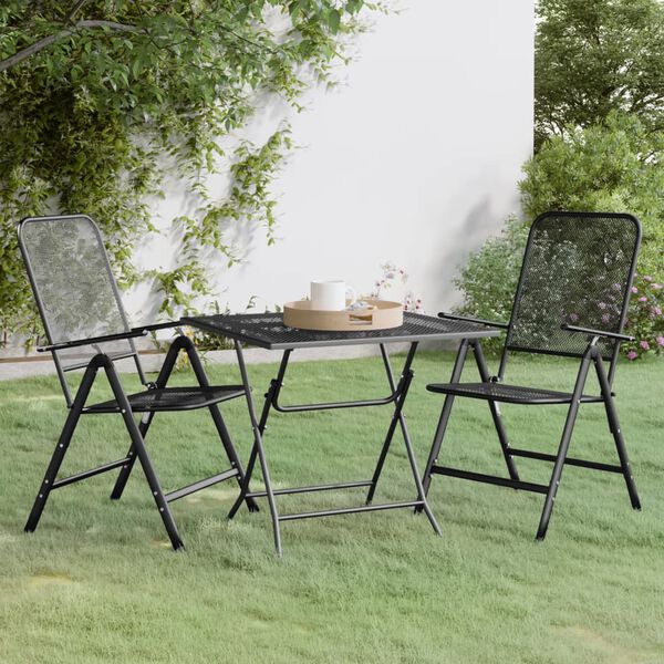 vidaXL Ensemble &agrave; manger de jardin 3 pcs Maille M&eacute;tal Anthracite